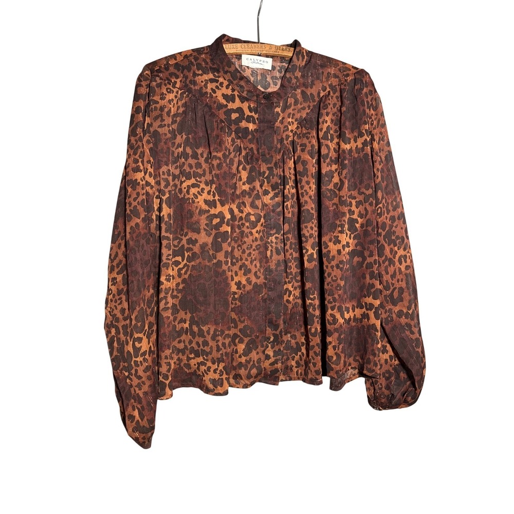 Calypso St Barth Leopard Print Silk Lurex Blouse Metallic Animal Top Approx‎ M